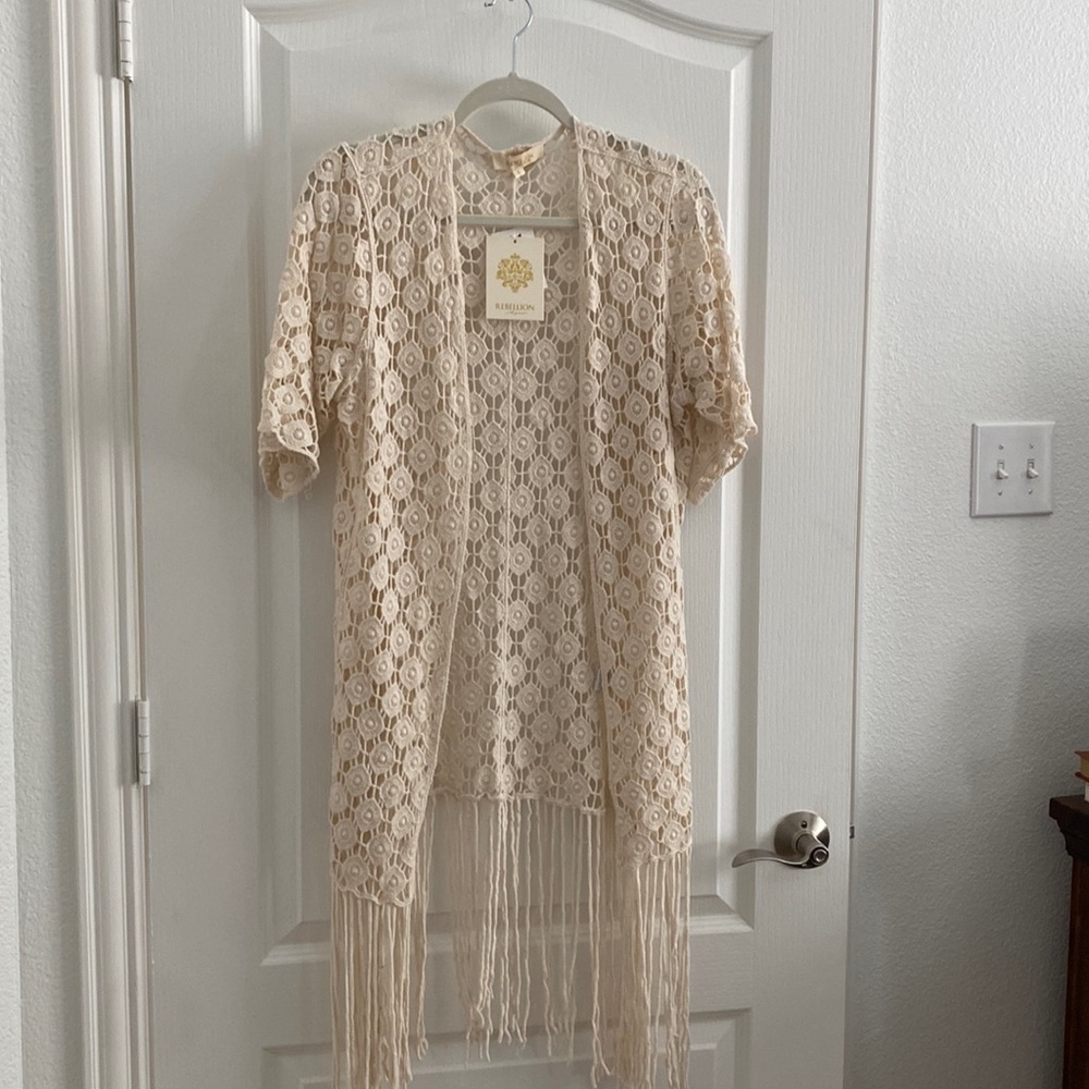 Rebellion long, lace cardigan. Large, brand new.